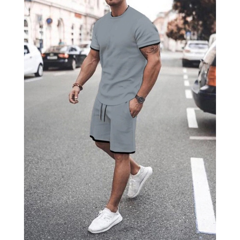 hot sale rts Custom logo Made Outdoor online designer mens summer jogger Clothes suit clothing two-piece adult t-shirt short Set