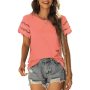 Conyson Hot Sale Spandex Polyester Fashion Lace Shirring 6 Colors Women Customizable Blank Casual T Shirt Women's T-shirts