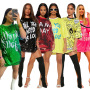 Conyson Summer Fashion Round Neck Half Sleeve Loose Beaded Printed Dress Women's Party Sequin Style Nightclub Style Women Dress