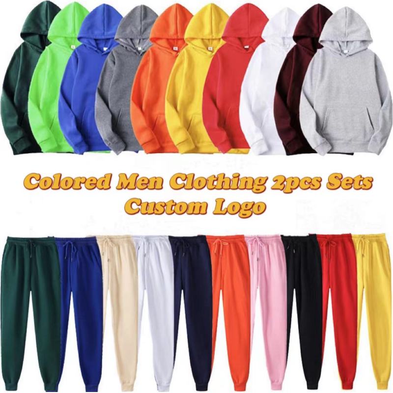 Custom Logo Solid Color Two Piece Over Size Hoodies Sweater Long Pants Outfits Tracksuits Sweatshirts Pants Mens Jogger Sets