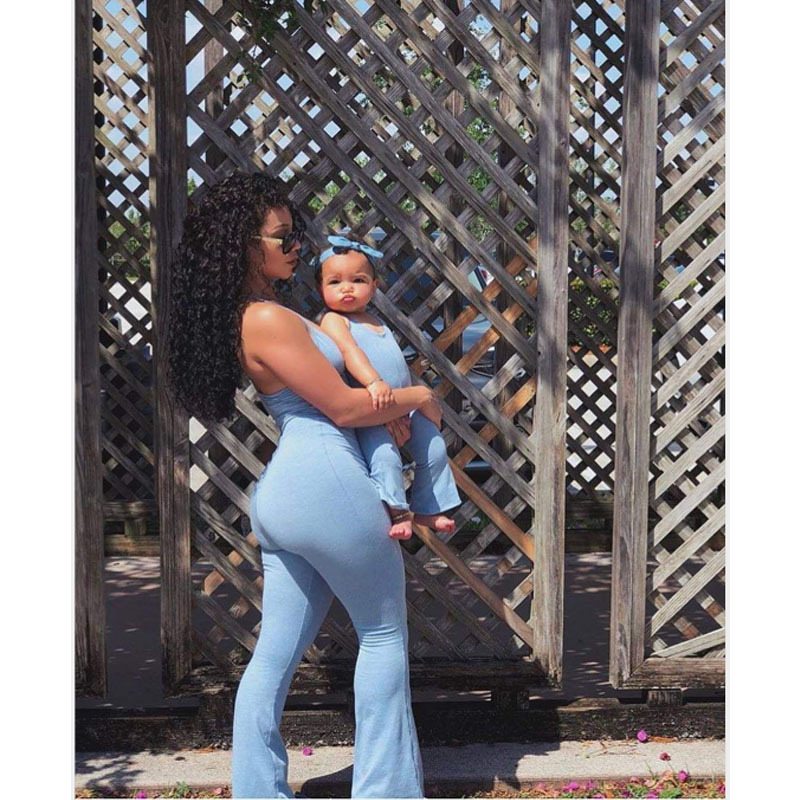 2022 Solid Color Top Sling Jumpsuit Mommy and Me Outfits Pullover Crewneck Sweatshirt Family Clothing Mother and Daughter Sets