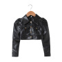 New Fashion Kids Girl Puffed Sleeve Brown Cute Black Short Pu Leather Children's Casual Handsome Motorcycle Wear Jacket