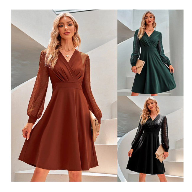 Conyson New Design European Style Autumn Winter V Neck Long Sleeve Polyester Solid Color Jacquard Women Elegant Bodycon Dress