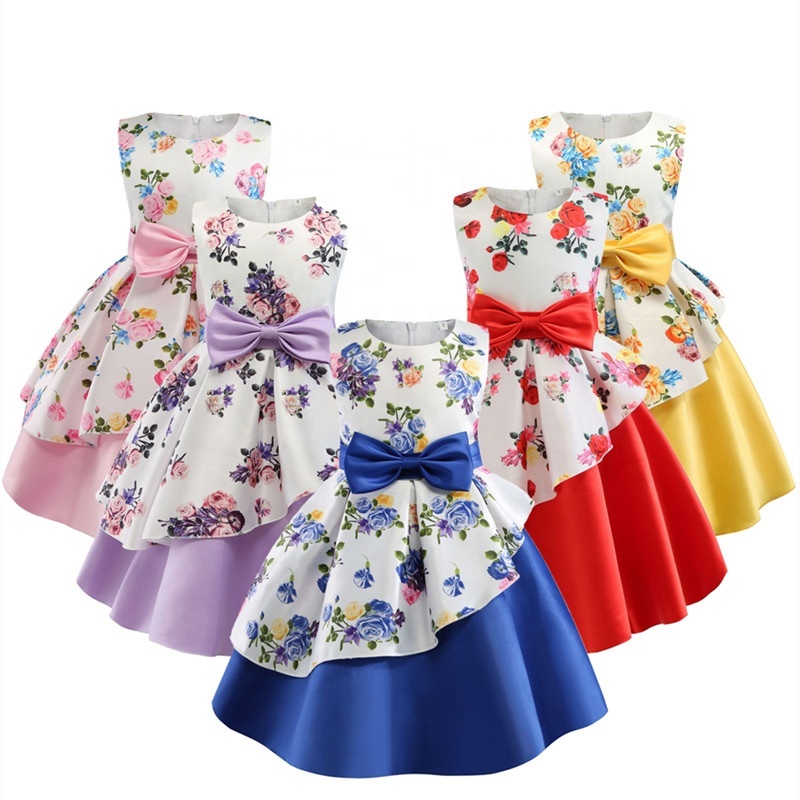 Conyson Kids Dresses Holiday Party Ball Gown Dress Halloween Costume Irregular Sleeveless Printed Girls Princess Flower Dresses