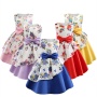 Conyson Kids Dresses Holiday Party Ball Gown Dress Halloween Costume Irregular Sleeveless Printed Girls Princess Flower Dresses
