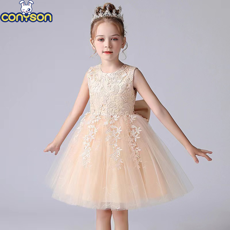Conyson Hot Sale Summer Western style Polyester And Cotton Sleeveless 3-8 Year Elegant Baby Girl Princess Dresses