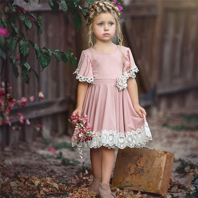 Conyson Hot Cute Toddler Kids Baby Girls Princess Clothes Lace Short Puff Sleeve Party Bridesmaid Wear Flower Dresses for Girls
