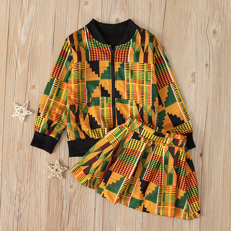 The Latest Design Fashionchildren's Check Skirt African Children Kids Printed Jumpsuit 2 Piece Sets For Little Girl