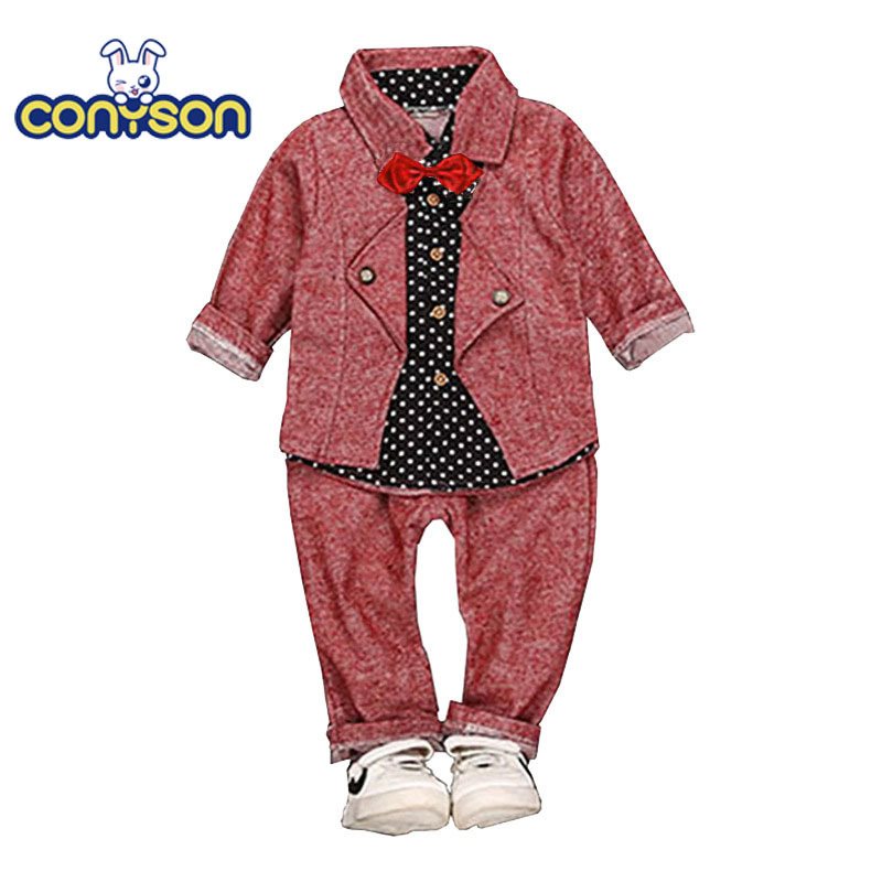 Conyson Wholesale Winter Long Sleeve Knitted Kids Boys Clothes 2Pcs Baby Boys Clothing Sets for Kids Wedding Casual Print Suit