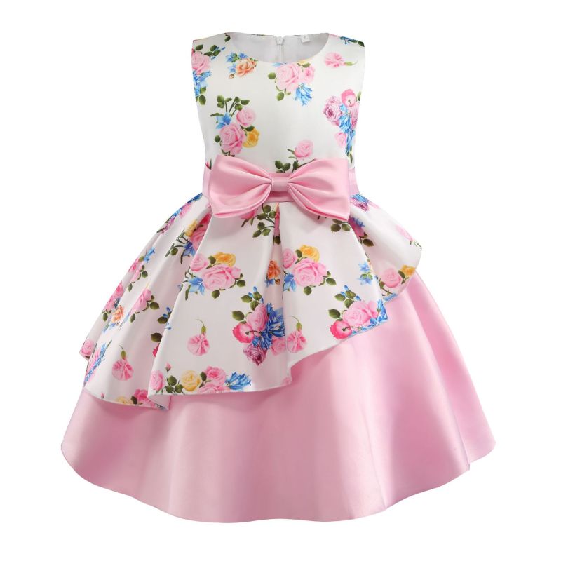 Conyson Kids Dresses Holiday Party Ball Gown Dress Halloween Costume Irregular Sleeveless Printed Girls Princess Flower Dresses