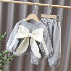 Conyson Latest fashion Designers Non-hooded Long Sleeves Cute bowknot baby girl clothes Track Cartoon kids autumn Clothing Sets
