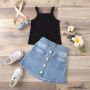 2021 New Infant Kid Girl Bright Color Sleeveless Tank Top + Denim Skirt 2 Pcs Clothing Set 1-5 T