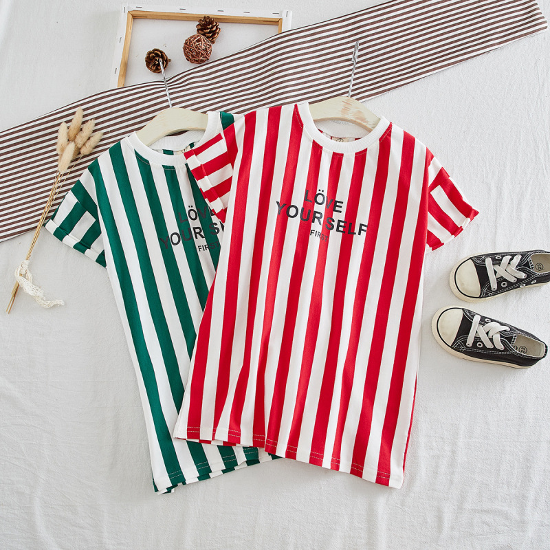 New Fashion Infant Summer Short Girls Sleeve T- Shirt Dress Summer Striped Comfortable Dress Printing Girls T-shirt Dress