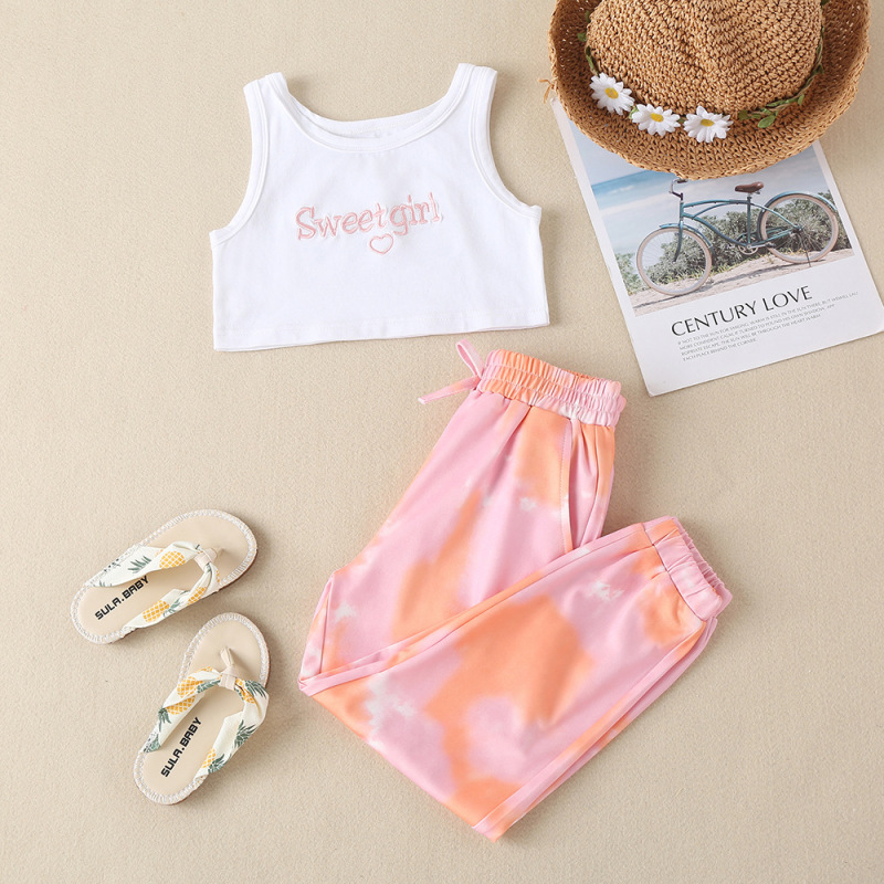 Conyson hot sale 2021 summer Trend Children's sleeveless tie-dye cotton Set Wholesale sweater Kids girls Clothing Sets