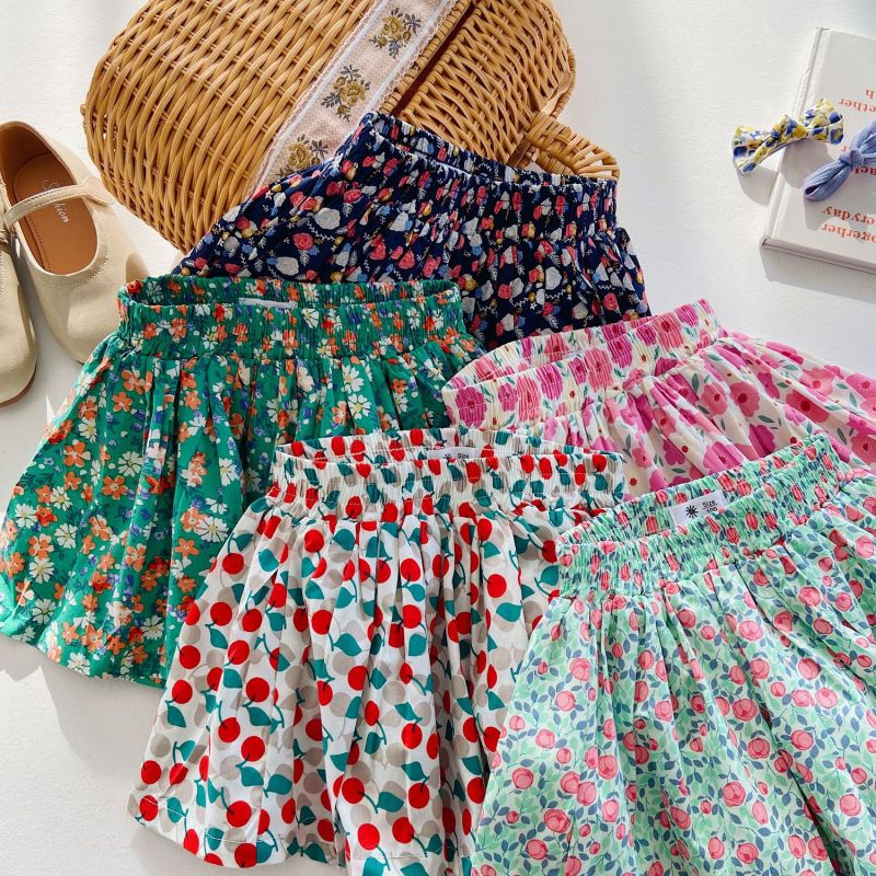 Conyson Wholesale Hot Fashion Kids Clothes Summer Baby Little Girls Flower Printed Princess Casual Gift Pleated Ruffles Shorts