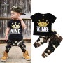 Conyson Baby Boys Camouflage Long Pants+Black T-shirt Suit Sets Kids Boy Crown King Print Short Sleeve Tops Two-Piece Outfits
