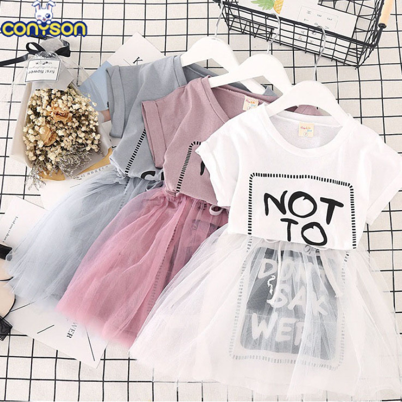 Conyson New Girl's Birthday leisure Party short sleeve Dresses Girls Summer casual Dresses Kid Girls satin Pattern Bow Dresses