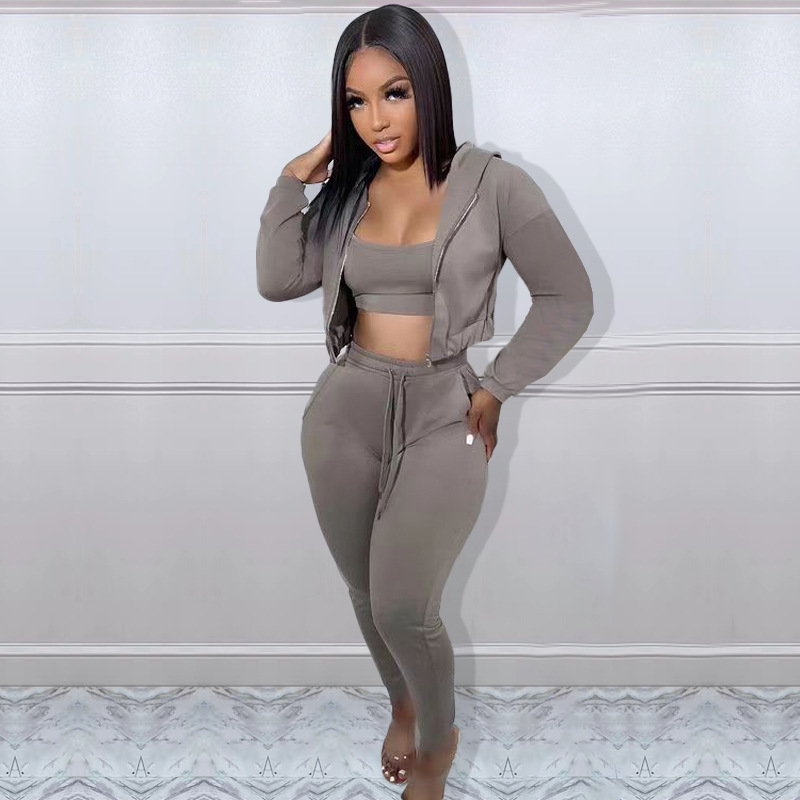 High Quality Workout Long Sleeve Yoga Custom Sportswear Wear Active Wear Cozy 3 Pieces Street Breathable Jogger Zip Women Set