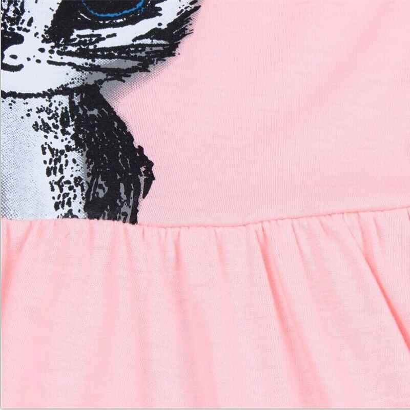 Hot Sale Summer Kids Girl Dress Cat Print Grey Pink Children Best Selling Fashion Summer Clothing Short Sleeve Cat Printed Dress