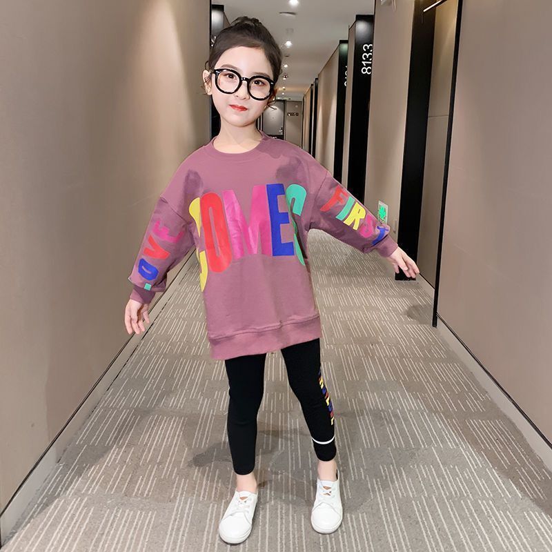 Conyson fashion autumn clothes kids GIrl letters print Outfits Long Sleeve Knitted cotton Sweater casual clothing Two Piece Sets
