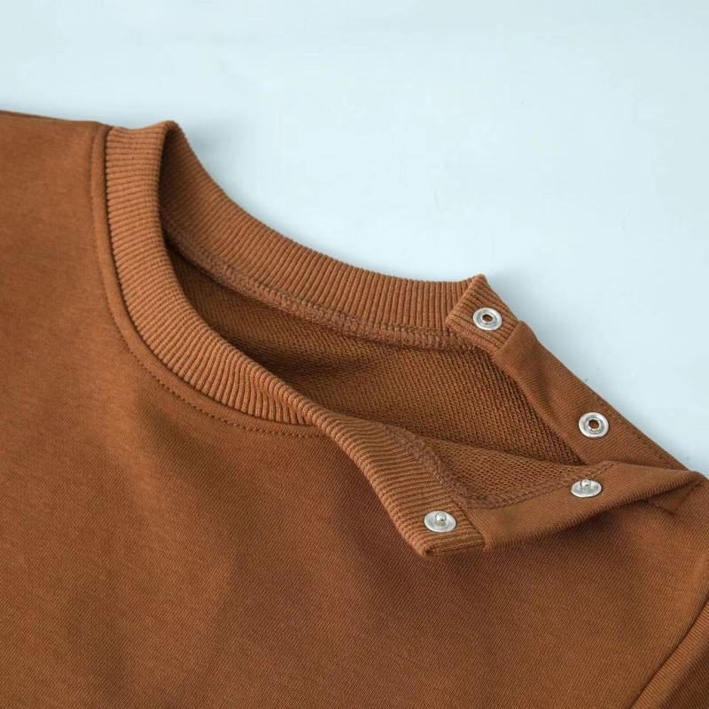 Conyson Wholesale Customize Logo Baby Clothes Solid Cotton Long Sleeve Infant Baby sweatshirt Pants Romper