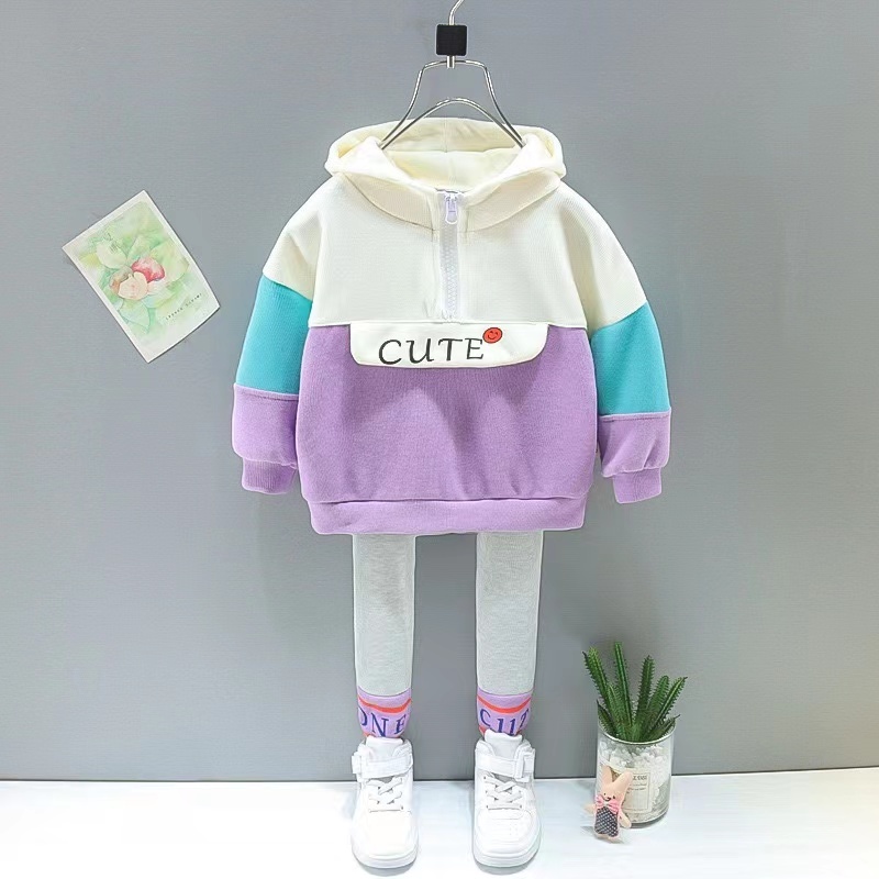 Conyson Casual Baby Girl Zipper Clothes Set Cute Hooded Sportswear Letter Infant Girls Long Sleeve Outfit 2Pcs Tracksuit