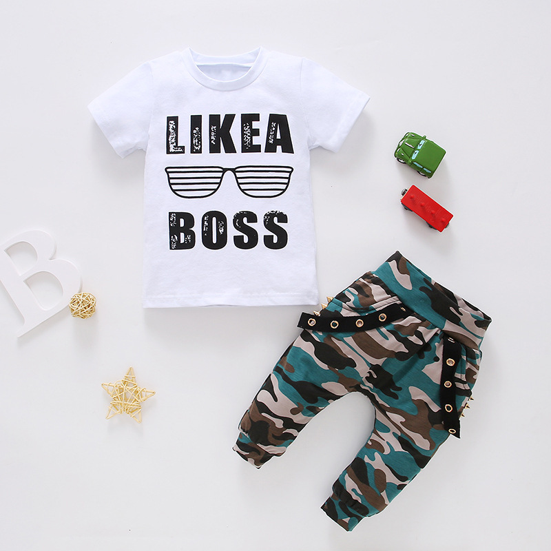 Conyson summer infant Boy Casual tshirt 2 Pieces short Toddler baby children camouflage color kid Pant wear Fashion clothes Set