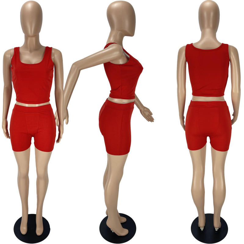 Conyson Summer Custom Logo 2 Piece Short Clothes Set Women Casual Solid Sleeveless Loungewear Women Clothing Suits