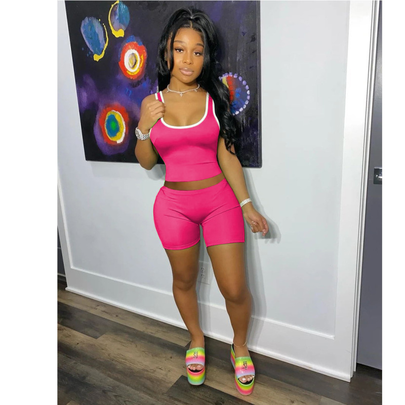 Conyson Summer Custom Logo 2 Piece Short Clothes Set Women Casual Solid Sleeveless Vest Loungewear Women Clothing Suits