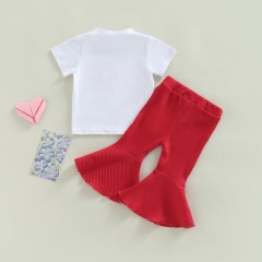 Conyson Summer Pants Outfit Kids Tracksuit Suit Cheap Summer Wholesale Children Print Flared 2 Pieces Girls Clothing set