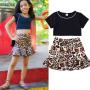 Conyson Wholesale Summer Fashion Short Sleeves Vest with Pearls+Vintage Leopard Printed Skirt 2Pcs Kids Baby Girls Clothing Sets