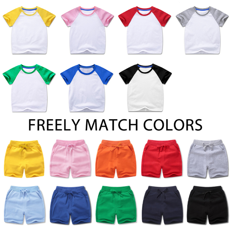 Conyson Wholesale Hot Summer Kids Clothes Unisex Baby Boys and Girls Custom Logo Cotton Patchwork Short Sleeve T-shirt Shorts