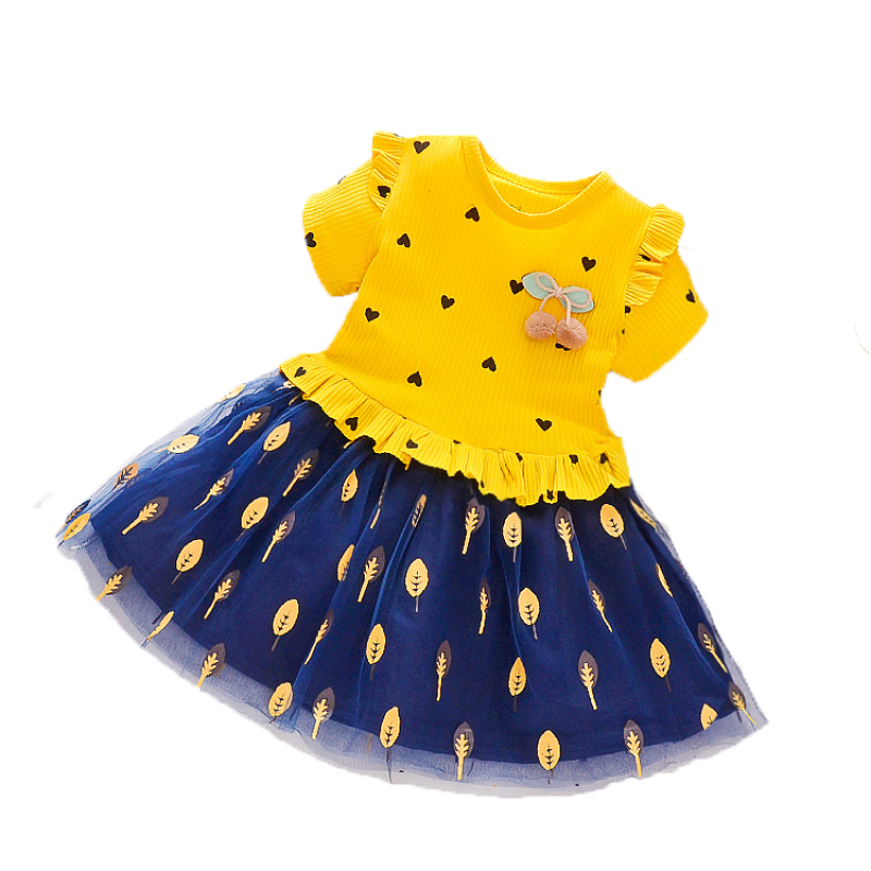 Wholesale High Quality Conyson Summer Cute Knit Patchwork Mesh Skirt Heart Design Little Girls Princess Fluffy Dress