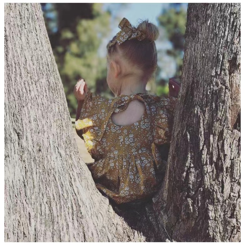 Conyson boutique Solid Color Kid Clothes fly sleeve Casual Baby Girl Bow Princess clothing Dress