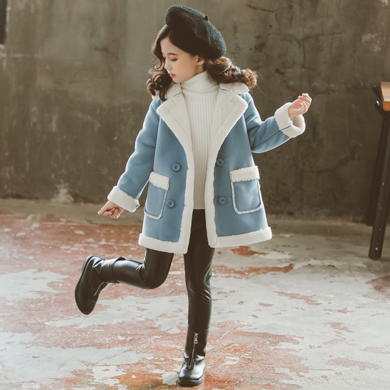 Conyson wholesale rts korean kids fashion boutique baby clothes Woolen Girl Long Sleeve Autumn Winter button fur clothing Coat