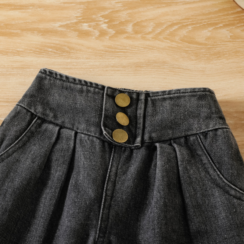 Conyson Newest Fashion Style Summer Cross Off-the-shoulder Halter-neck Tank Top And High Waist Jeans Kids Two Piece Cotton Set