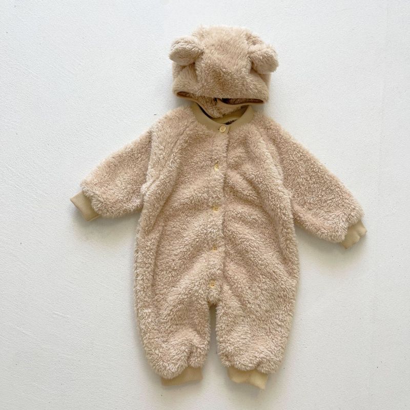 Infant Korean Soft conyson Sleepwear Baby Rompers Knitted Boys Girls bear Jumpsuits 2 Piece Toddler Kids warm hat Sleepwear