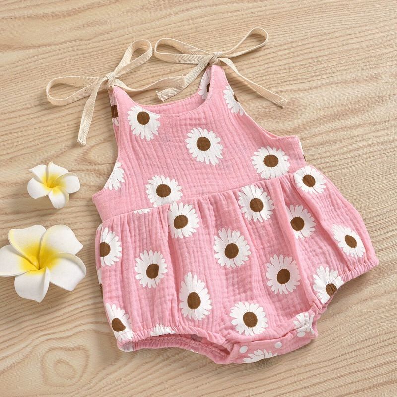 Conyson Infant Baby Bodysuits Sleeveless Vest Cute Flower Printing Boutique Toddler Girls One-piece Clothes Baby Girls Romper