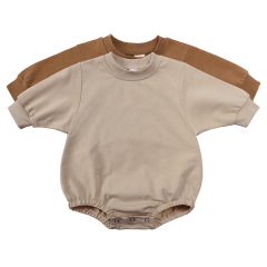 Conyson Wholesale High Quality 2023 New Arrival Sweatshirt Newborn Cotton Long-Sleeved Baby Romper Solid Color Baby Romper