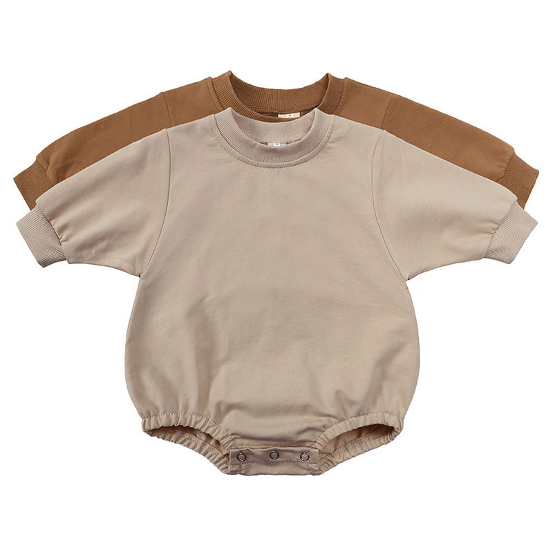 Conyson Wholesale High Quality 2023 New Arrival Sweatshirt Newborn Cotton Long-Sleeved Baby Romper Solid Color Baby Romper