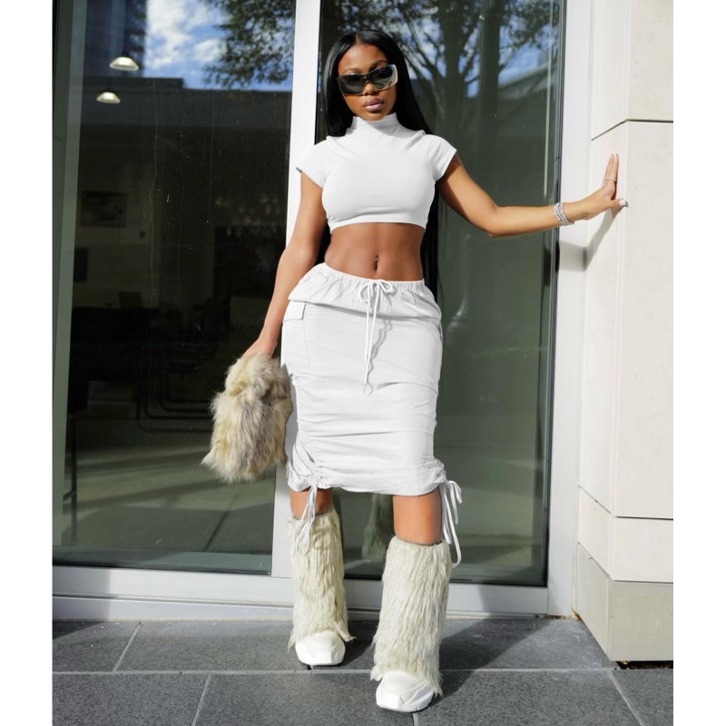 Conyson High Quality Crop Top Summer Seamless Sexy Short Loose Plus Size  Camouflage Pleated Skirt Gym Suit Cozy 2Pcs Women Set