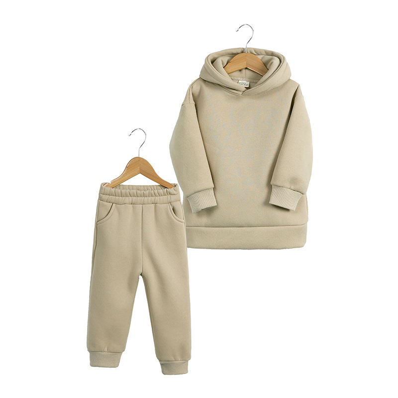 Conyson Custom embroidery cotton plain kids jogger sets pullover two pieces tracksuit children high quality kids sweatsuit sets