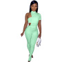 Custom Summer Solid Color Women Bodysuit Strapless Split Pants Two Piece Sets Irregular Casual Style Jumpsuit