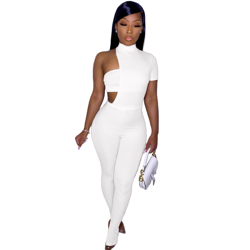Custom Summer Solid Color Women Bodysuit Strapless Split Pants Two Piece Sets Irregular Casual Style Jumpsuit