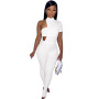 Custom Summer Solid Color Women Bodysuit Strapless Split Pants Two Piece Sets Irregular Casual Style Jumpsuit
