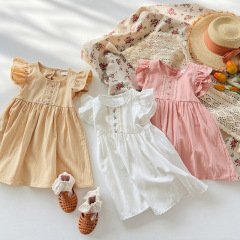 Conyson Wholesale 2023 Embroidery Summer Ruffle Flower Casual 2-8 Years Fairy Flying Sleeve Formal Wedding Kids Princess Dress