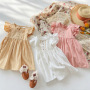 Conyson Wholesale 2023 Embroidery Summer Ruffle Flower Casual 2-8 Years Fairy Flying Sleeve Formal Wedding Kids Princess Dress