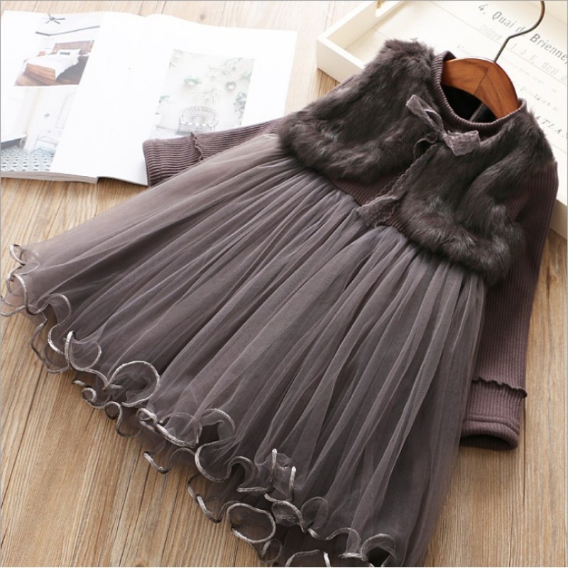 Customized Good Quality Girls Winter Two-piece Dresses Girls Double Layered Dress Long Sweater Dresses