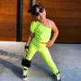 Conyson Wholesale Summer Short Sleeve Kids Clothes Causal Solid Baby Girl Cotton Sleeveless One shoulder Tops Pants Legging Sets