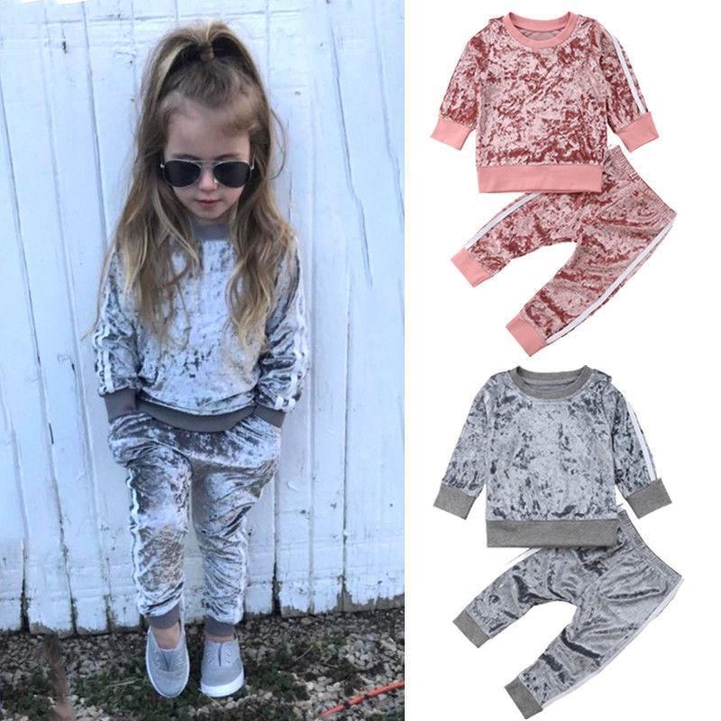 Factory Customized Long-sleeved Children's Girls' Sports Suit Clothing Two-piece Warmth Gold Velvet Girls Suit